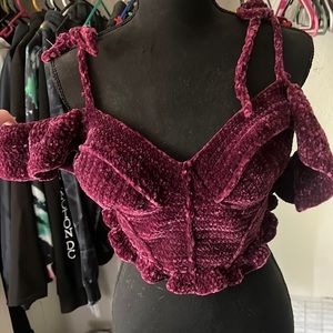 Crocheted velvet corset top